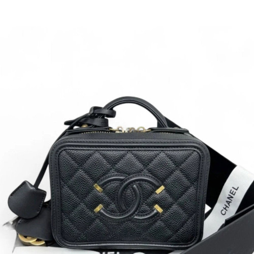 Chanel Quilted Small Vanity Case Calfskin Caviar Black