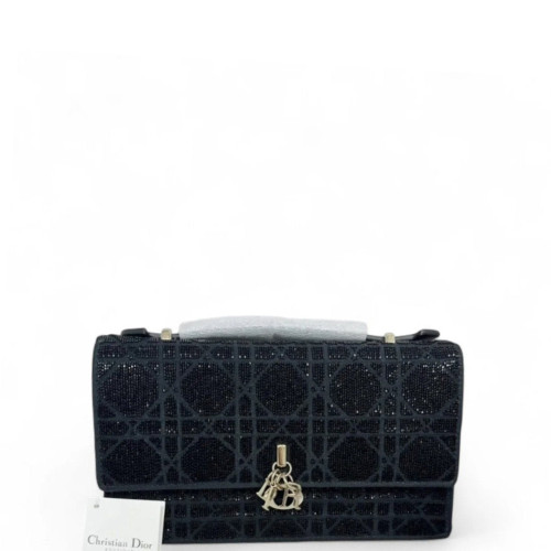 Dior My Dior Top Handle Flap Bag Bugle Beads Black