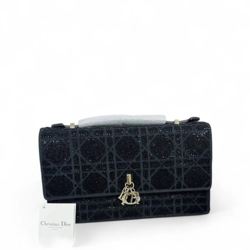 Dior My Dior Top Handle Flap Bag Bugle Beads Black
