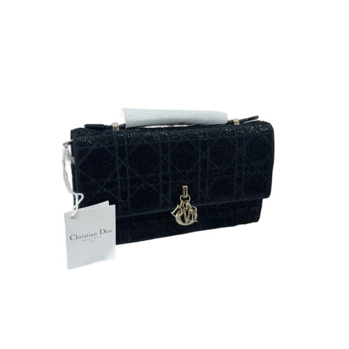 Dior My Dior Top Handle Flap Bag Bugle Beads Black