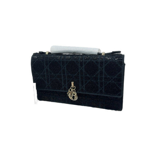 Dior My Dior Top Handle Flap Bag Bugle Beads Black