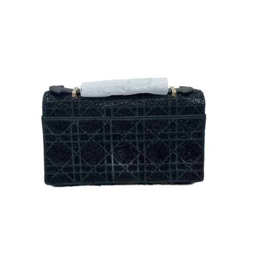 Dior My Dior Top Handle Flap Bag Bugle Beads Black