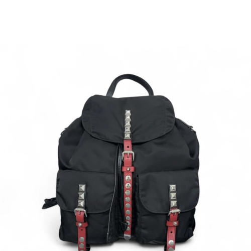 Prada Studded New Vela Backpack Nylon Vela Black Red