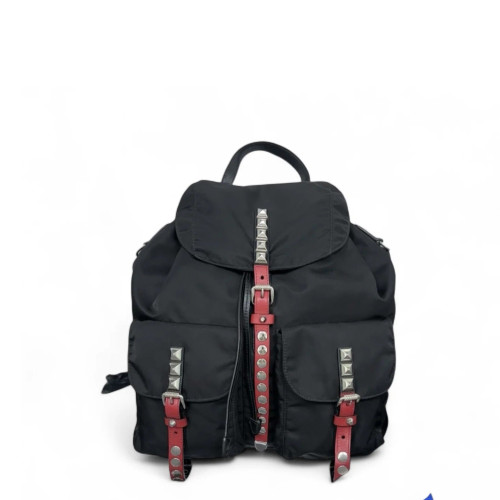 Prada Studded New Vela Backpack Nylon Vela Black Red