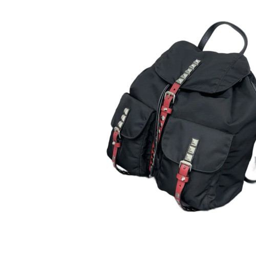 Prada Studded New Vela Backpack Nylon Vela Black Red