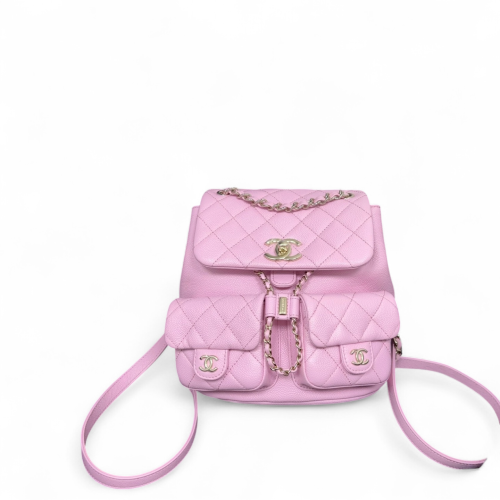 Chanel Quilted Medium Duma Pockets Drawstring Backpack Grained Calfskin Light Pink