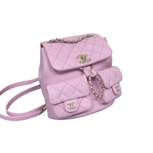 Chanel Quilted Medium Duma Pockets Drawstring Backpack Grained Calfskin Light Pink