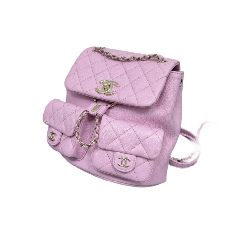 Chanel Quilted Medium Duma Pockets Drawstring Backpack Grained Calfskin Light Pink
