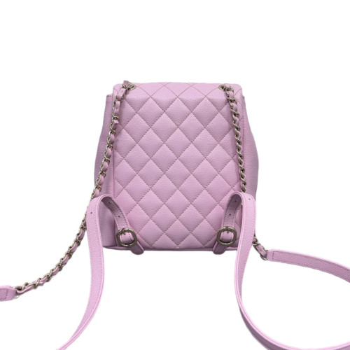 Chanel Quilted Medium Duma Pockets Drawstring Backpack Grained Calfskin Light Pink
