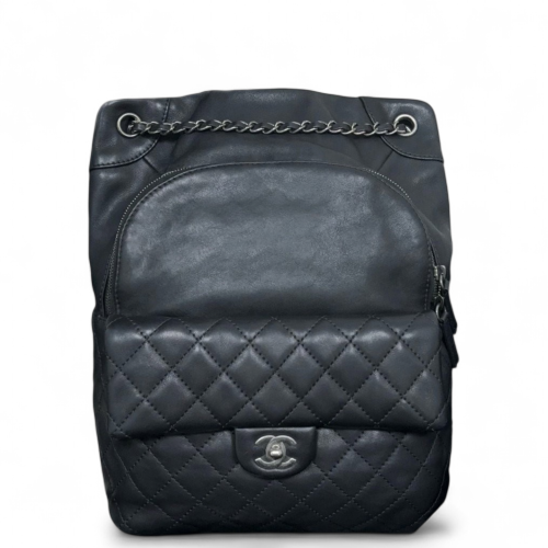 Chanel Quilted Backpack Calfskin Black