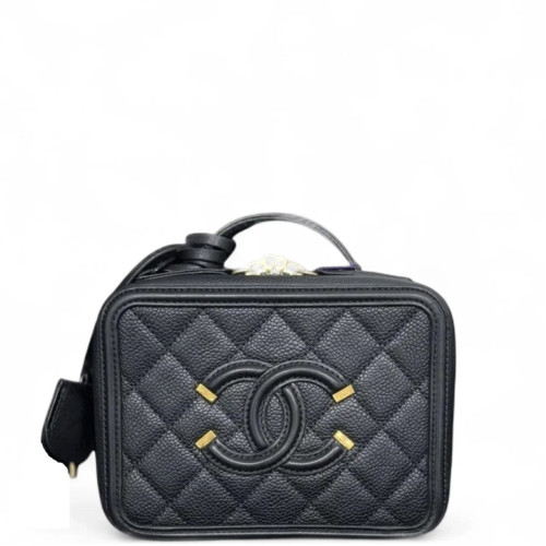 Chanel Quilted Small CC Filigree Vanity Case Grained Calfskin Black Chanel Quilted Small CC Filigree Vanity Case Grained Calfskin Black