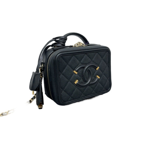 Chanel Quilted Small CC Filigree Vanity Case Grained Calfskin Black Chanel Quilted Small CC Filigree Vanity Case Grained Calfskin Black