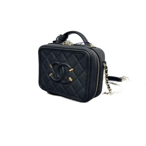 Chanel Quilted Small CC Filigree Vanity Case Grained Calfskin Black Chanel Quilted Small CC Filigree Vanity Case Grained Calfskin Black