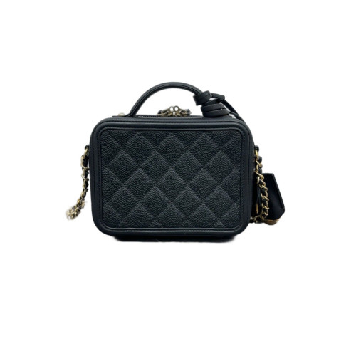 Chanel Quilted Small CC Filigree Vanity Case Grained Calfskin Black Chanel Quilted Small CC Filigree Vanity Case Grained Calfskin Black