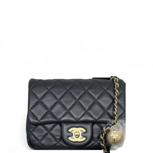 Chanel Quilted Mini Pearl Crush Square Flap Lambskin Black