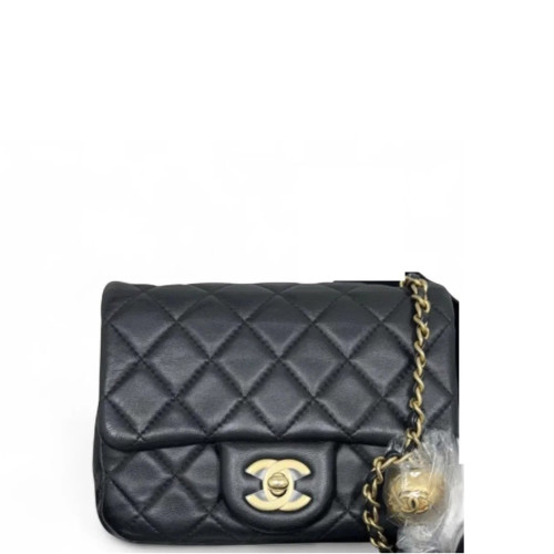 Chanel Quilted Mini Pearl Crush Square Flap Lambskin Black