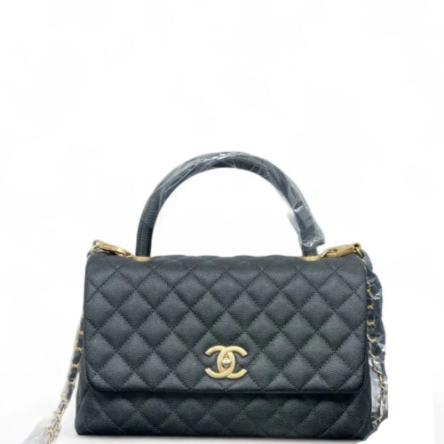 Chanel Quilted Medium Coco Handle Lizard Grained Calfskin Black