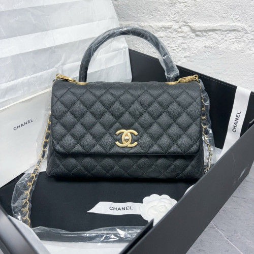 Chanel Quilted Medium Coco Handle Lizard Grained Calfskin Black