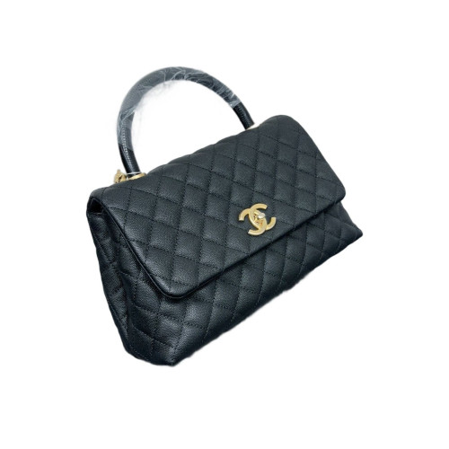 Chanel Quilted Medium Coco Handle Lizard Grained Calfskin Black