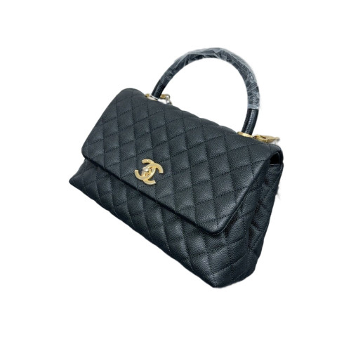 Chanel Quilted Medium Coco Handle Lizard Grained Calfskin Black