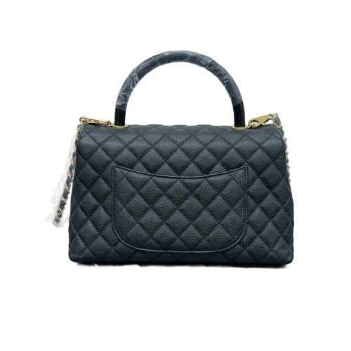 Chanel Quilted Medium Coco Handle Lizard Grained Calfskin Black