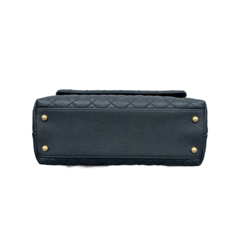 Chanel Quilted Medium Coco Handle Lizard Grained Calfskin Black