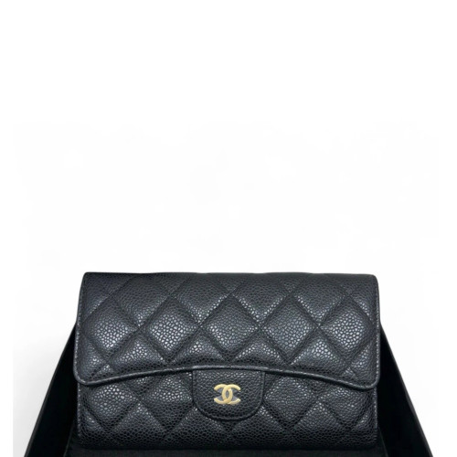 Chanel Quilted Flap Wallet Grained Calfskin Black