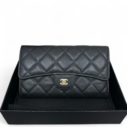 Chanel Quilted Flap Wallet Grained Calfskin Black
