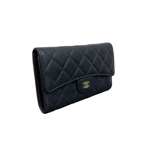 Chanel Quilted Flap Wallet Grained Calfskin Black