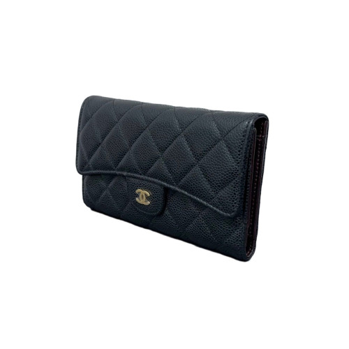 Chanel Quilted Flap Wallet Grained Calfskin Black