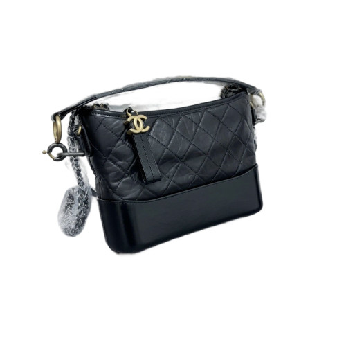 Chanel Quilted Top Handle New Medium Gabrielle Hobo Calfskin Black