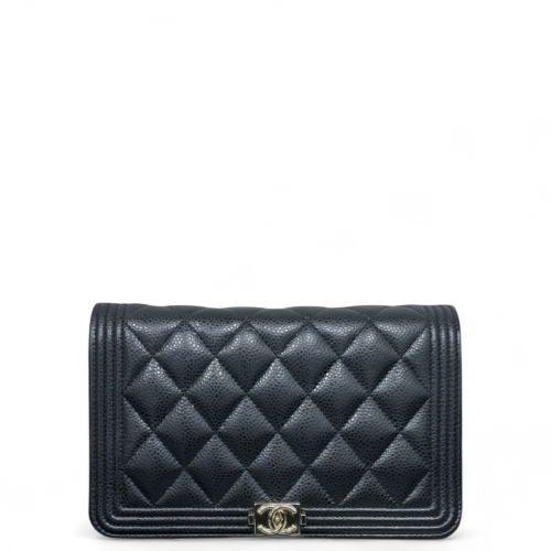 Chanel Quilted Boy Wallet On Chain WOC Grained Calfskin Black
