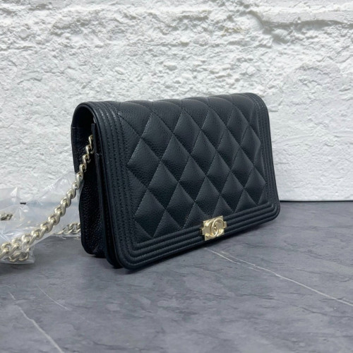 Chanel Quilted Boy Wallet On Chain WOC Grained Calfskin Black