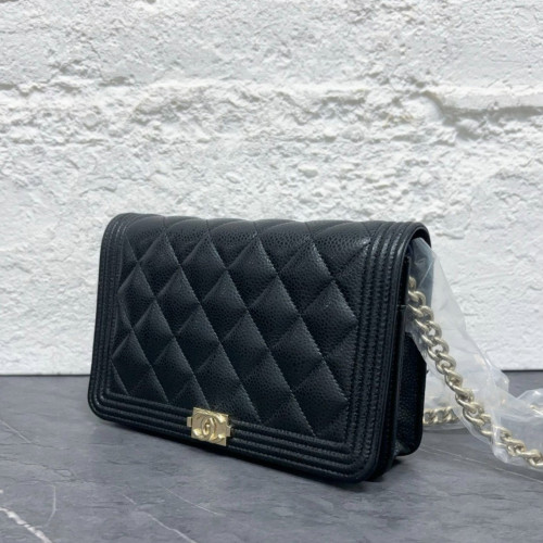 Chanel Quilted Boy Wallet On Chain WOC Grained Calfskin Black