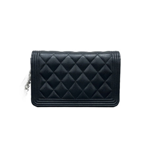 Chanel Quilted Boy Wallet On Chain WOC Grained Calfskin Black