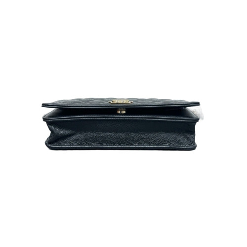 Chanel Quilted Boy Wallet On Chain WOC Grained Calfskin Black