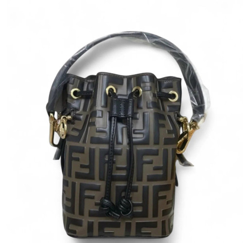 Fendi Mini Mon Tresor Bucket Embossed FF Brown Black