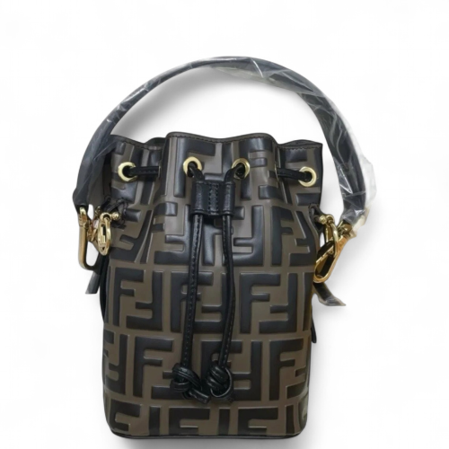 Fendi Mini Mon Tresor Bucket Embossed FF Brown Black