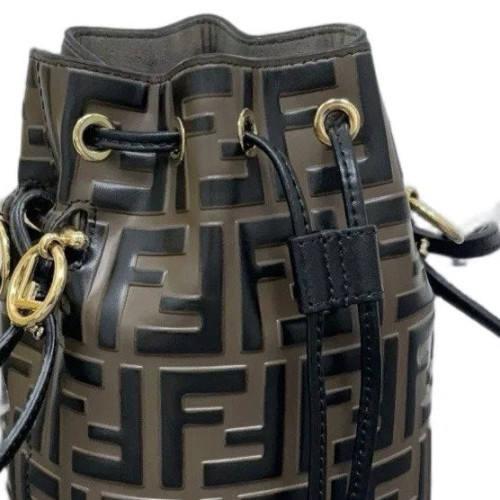 Fendi Mini Mon Tresor Bucket Embossed FF Brown Black