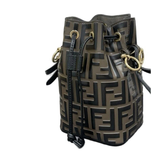 Fendi Mini Mon Tresor Bucket Embossed FF Brown Black