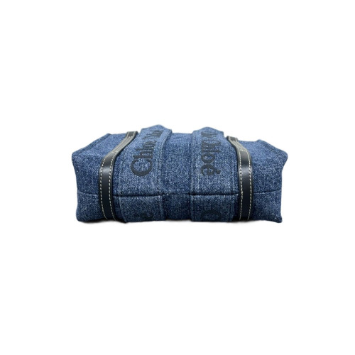 Chloe Mini Woody Ribbon Tote Denim Calfskin Blue Black