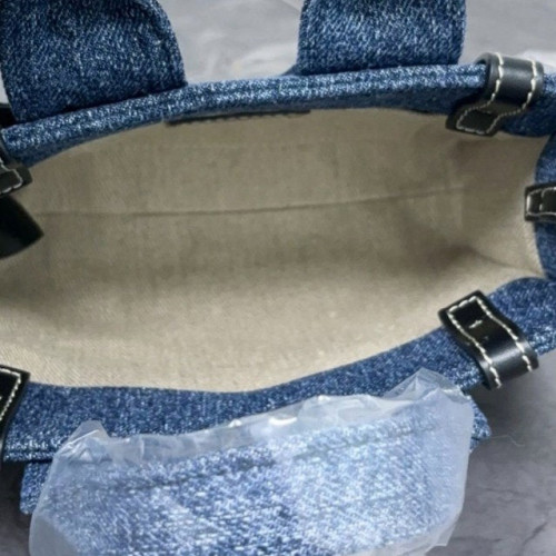 Chloe Mini Woody Ribbon Tote Denim Calfskin Blue Black