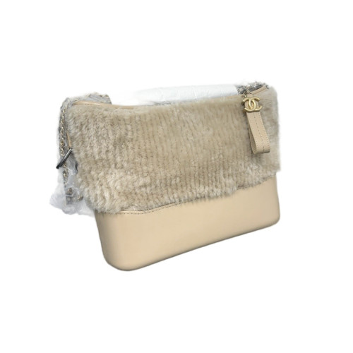 Chanel Medium Gabrielle Hobo Shearling Calfskin Natural Tan
