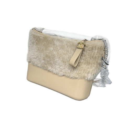 Chanel Medium Gabrielle Hobo Shearling Calfskin Natural Tan