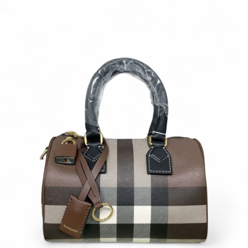 Burberry Bowling Bag House Check Calfskin Brown Black White