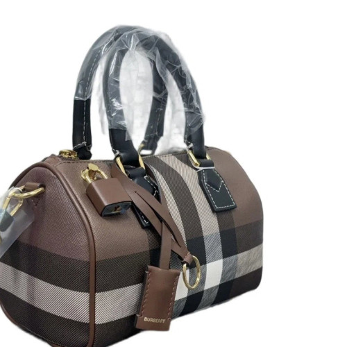 Burberry Bowling Bag House Check Calfskin Brown Black White