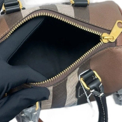 Burberry Bowling Bag House Check Calfskin Brown Black White