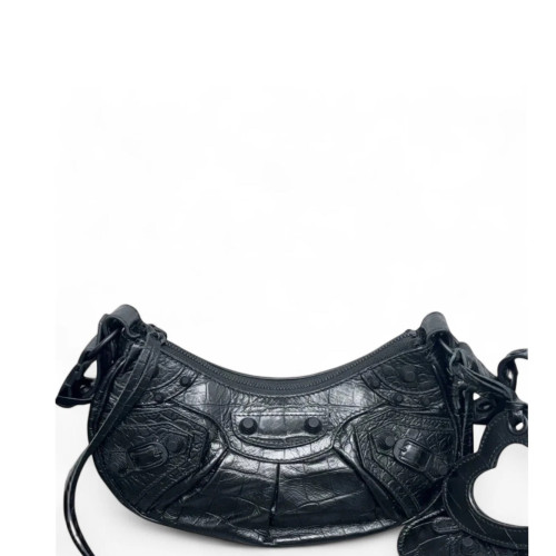 Balenciaga Le Cagole Xs Calfskin Crocodile Embossed Black