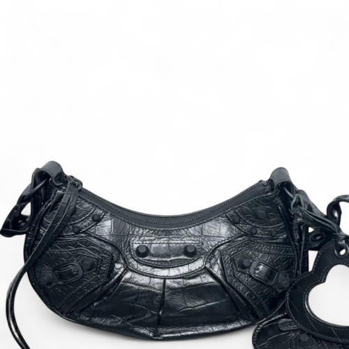 Balenciaga Le Cagole Xs Calfskin Crocodile Embossed Black