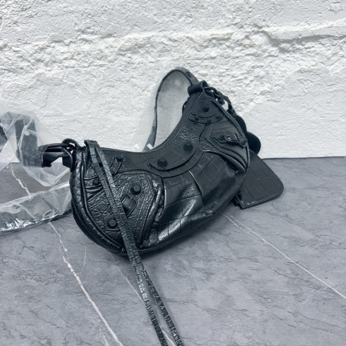 Balenciaga Le Cagole Xs Calfskin Crocodile Embossed Black